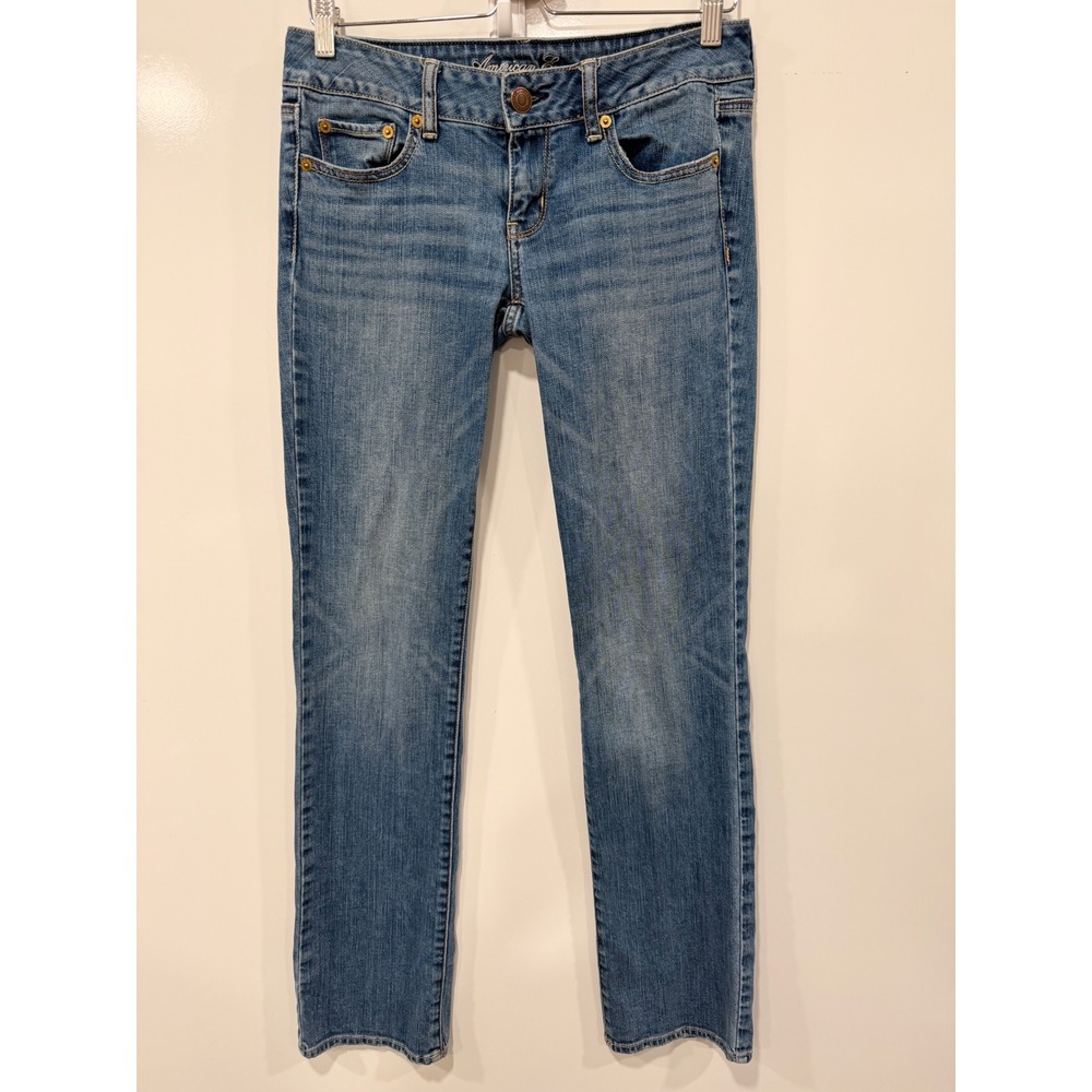 American Eagle Straight‎ Leg Jeans Womens 4 Long Medium Wash Low Rise Denim